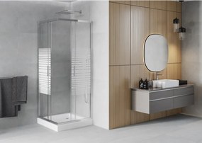 Mexen Rio štvorcová sprchová kabína 70 x 70 cm, biele pásy, chróm + sprchová vanička, biela - 860-070-070-01-20-4510