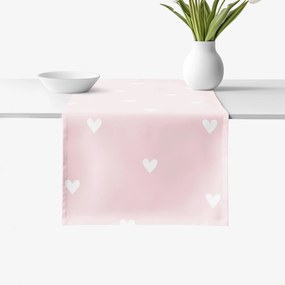 Goldea behúň na stôl 100% bavlnené plátno - srdiečka na púdrovo ružovom 35x160 cm