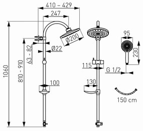 Novaservis Sprchové súpravy - Sprchová súprava, horná a ručná sprcha s držiakom a hadicou, výška 1060 mm, chróm, SET040,0