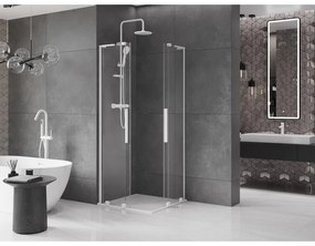 Mexen Velar L Duo, sprchový kút s posuvnými dverami 100 x 100 cm, 8mm číre sklo, biela matná, 871-100-100-02-03-20