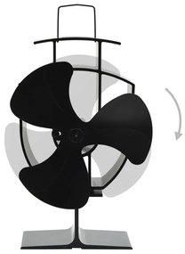 Teplom poháňaný ventilátor na krb s 3 lopatkami čierny