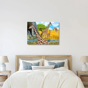 Sklenený obraz - Žirafia rodina (70x50 cm)