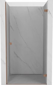 Mexen Lunar-B, výklopné pravé sprchové dvere 85 cm, 8mm číre sklo, medený matný profil, 832-085-000-65-00-P