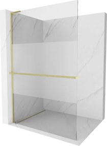 Mexen Kioto+ L, sprchová zástena Walk-In s poličkou a vešiakom 70 x 200 cm, 8mm číre sklo-námraza, zlatý matný profil, 800-070-123-55-35