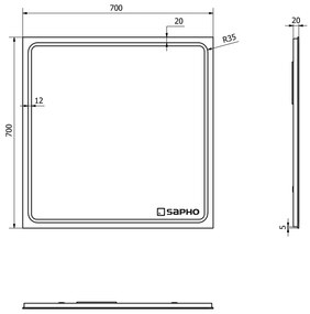 Sapho Sapho, GEMINI LED podsvietené zrkadlo 700x700mm, GM070