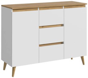Škandinávska komoda 120 cm, farba biela/ dub