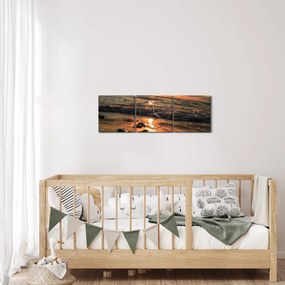 Obraz - Západ slnka pri oceáne (s hodinami) (90x30 cm)