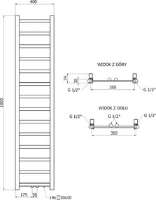 Mexen Bolt, vykurovacie teleso 1800 x 400 mm, 406 W, spodné a stredové, antracitová, W126-1800-400-00-66