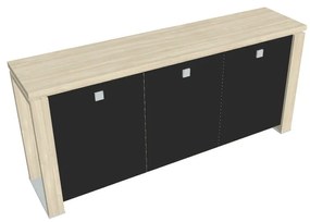 Nízka skriňa Verno+ 200 x 46 x 90 cm, sklenené dvere, agát / čierna