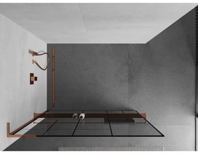 Mexen Kioto+ L, sprchová zástena Walk-In s poličkou a vešiakom 80 x 200 cm, 8mm číre sklo čierny vzor, ružové zlato profil, 800-080-123-60-78