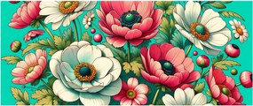 Obraz - Kvety na modrom pozadí (120x50 cm)