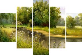Obraz - Rieka pri lese, olejomaľba (150x105 cm)