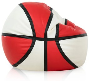 Sedací vak Basketbal ekokoža, krémový / červený