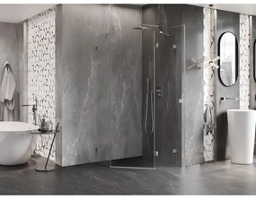 Mexen Lunar, päťuholníkový sprchový kút s pravým sklonom 90 x 90 cm, 8mm číre sklo, oceľový profil, 831-090P-090L-97-00-P