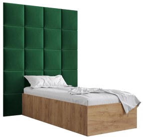 Jednolôžková posteľ s čalúneným čelom 90 cm Brittany 3 (dub craft zlatý + zelená) (s roštom). Vlastná spoľahlivá doprava až k Vám domov. 1045974