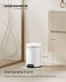 SONGMICS kúpeľňový odpadkový kôš s tichým vekom, 3L, biely