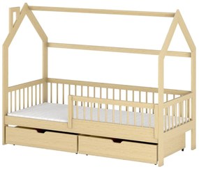 Detská domčeková posteľ so šuplíkmi OTAKAR - 200x90 cm - prírodná borovica