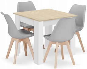 Jedálenský štvorcový stôl dub sonoma / biely so štyrmi stoličkami MARK sivé / hnedé