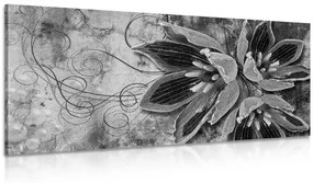 Obraz  kvety s perlami v čiernobielom prevedení - 100x50