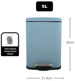 Svetlomodrý nášľapný oceľový odpadkový kôš 5 l Akira – Spirella