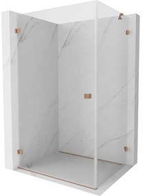 Mexen Lunar-B, výklopný sprchový kút ľavý 90 x 70 cm, 8mm číre sklo, profil medená matná, 832-090-070-65-00-L