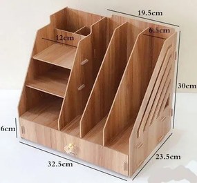 Drevený kancelársky organizér na dokumenty A4 so širokou zásuvkou svetlé drevo/dub DIY QS207
