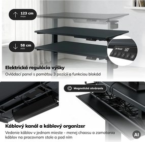Elektrický stôl s nastavením výšky ergonomický antracitový,1200x600 mm: ARIA