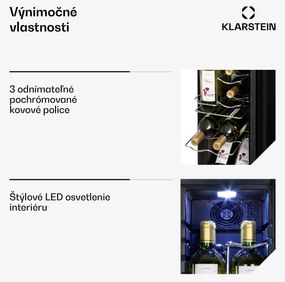 Klarstein Shiraz 12 Slim, vinotéka, 32 l, 12 fliaš, 85 W, 5–18°C, dotykový ovládací panel
