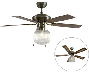 Stropný ventilátor mosadzný s drevom 107,5 cm s ťahovým spínačom - Mistral Karel