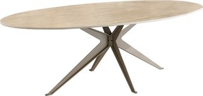 Oválny keramický jedálenský stôl Tavorian 220 cm travertín / šampanský