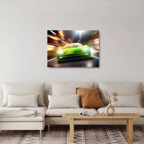 Sklenený obraz - Zelené závodné auto (70x50 cm)