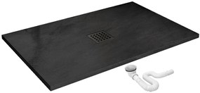 Rea Black Rock, konglomerátová sprchová vanička 120x80x3,5 cm + sifón, čierna, REA-K4579