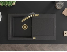 Mexen Leo, 1-komorový granitový drez 900x500x190 mm a drezová batéria Duo, čierna škvrnitá, 6501-76-671701-57-G
