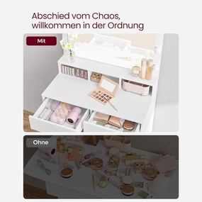 Toaletný stolík s LED osvetlením, so zrkadlom, nastaviteľný jas, biely