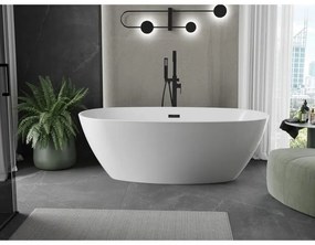 Mexen Eris, voľne stojaca vaňa 155 x 80 cm, biela, čierny matný prepad, 53441558000-70