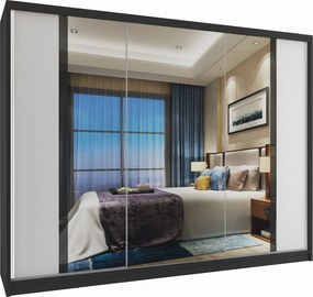 Šatníková skriňa 232 cm Belini čierny mat / biely mat s posuvnými dverami a zrkadlom  MV SZP4/1/1B/2W1L/B/HI