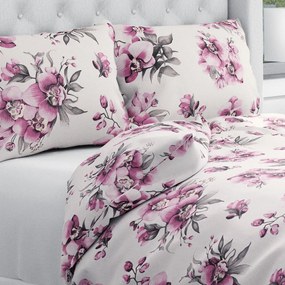 Biante Bavlnené posteľné obliečky Sandra SA-623 Lila orchidey na bielom Jednolôžko 140x200 a 70x90 cm