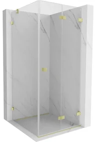 Mexen Lunar-F,sprchový kút pravý skladací 100 x 100 cm, 8mm číre sklo, zlatý matný profil, 836-100-100-55-00-P