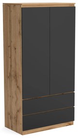 Šatní skriňa 90cm so 2 zásuvkami a vešiakom LUNE Wotan Dub/Čierna