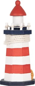 Bielo-červená drevená dekorácia maják Lighthouse Nautic - Ø 9*19 cm