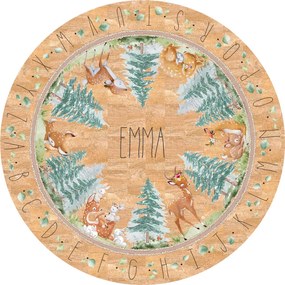 Detský kruhový koberec - Srnčia rodinka s abecedou