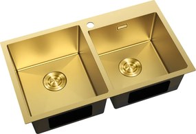 Mexen Xorin, 2-komorový nerezový drez 780 x 450 mm, brúsená zlatá, 6441782000-55