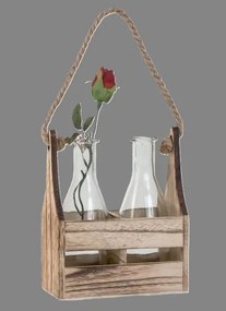 Váza sklo 2ks v drevenej debnke 5127