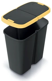 Odpadkový kôš DUO čierny, 45 l, žltá / čierna