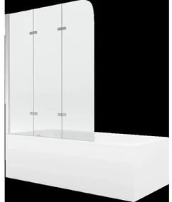 Mexen Cubik obdĺžniková vaňa 160 x 70 cm s obkladom a 3-krídlovou sprchovou zástenou 120 cm, transparentnéné, chrómová