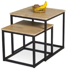 Set 2 ks odkládacích stolků, MDF, dekor divoký dub, kov, černý lak