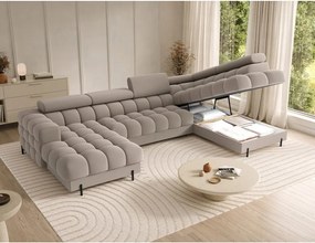 Svetlohnedá zamatová rozkladacia rohová pohovka (pravý roh/do tvaru "U") Feraria – ELTAP