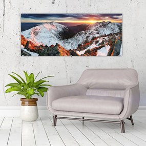 Obraz - Zimná horská panoráma (120x50 cm)