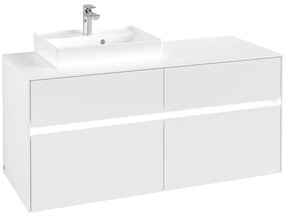 VILLEROY &amp; BOCH Collaro závesná skrinka pod umývadlo na dosku (umývadlo vľavo), 4 zásuvky, s LED osvetlením, 1200 x 500 x 548 mm, White Matt, C071B0MS