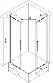 Mexen Velar L Duo, sprchový kút s posuvnými dverami 100 x 100 cm, 8mm sklo námraza, biela matná, 871-100-100-02-33-20